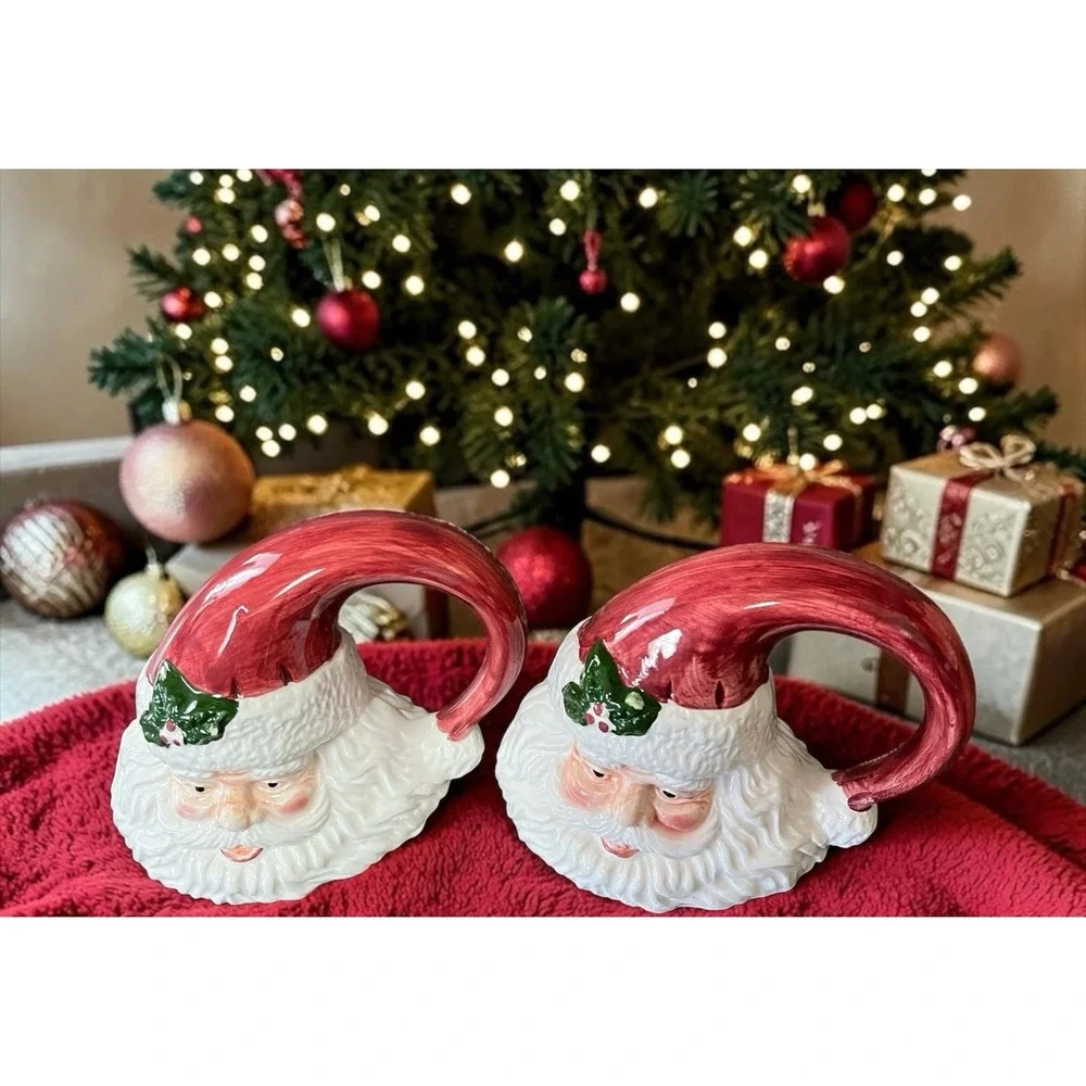Holly Tree 2 Santa Claus Figurines Christmas Holiday Holly‎ Jolly Merry Vintage